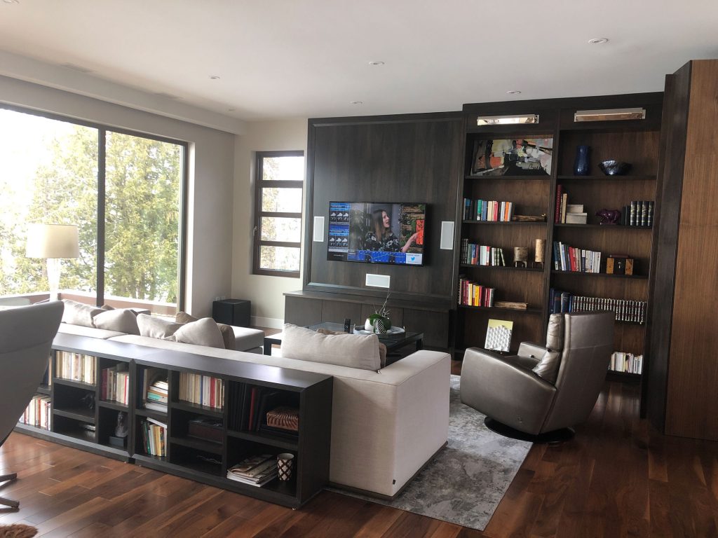 TV wall mounted installation with in-wall speakers